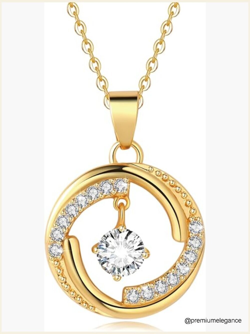 18K Gold Plated Pendant Necklace, Adjustable Chain, Cubic Zirconia